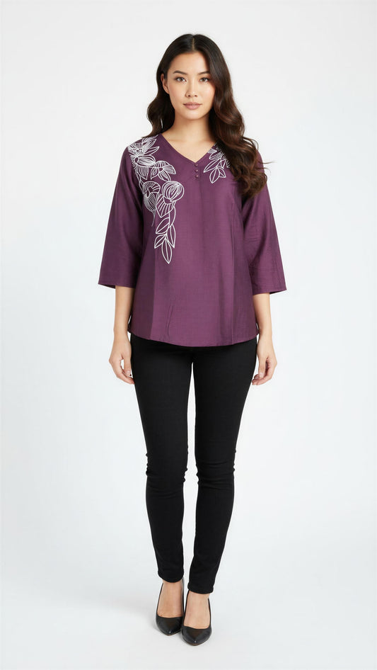 Flora Whisper Printed Embroidery Top