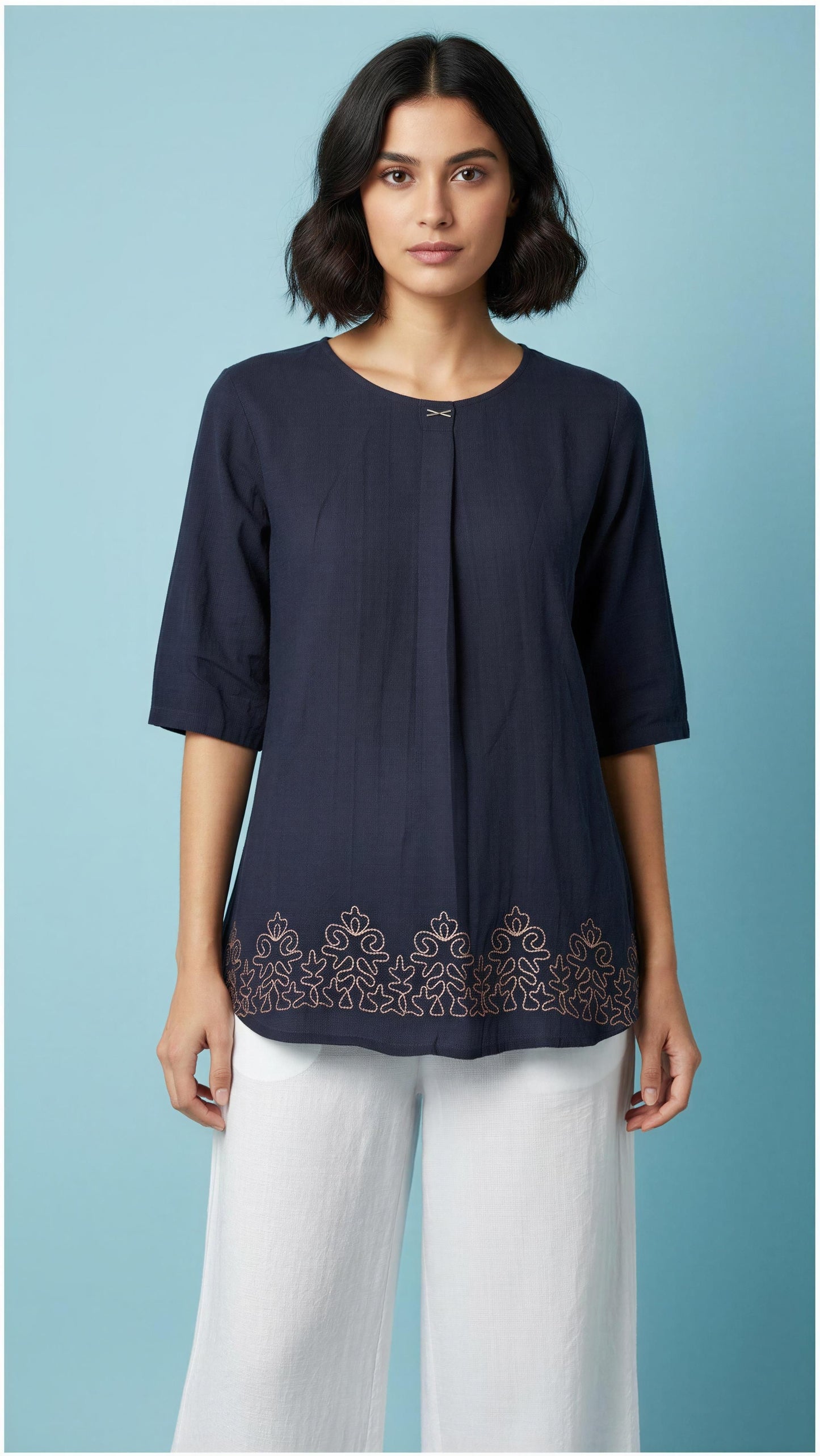 Midnight Bloom Printed Embroidery Top