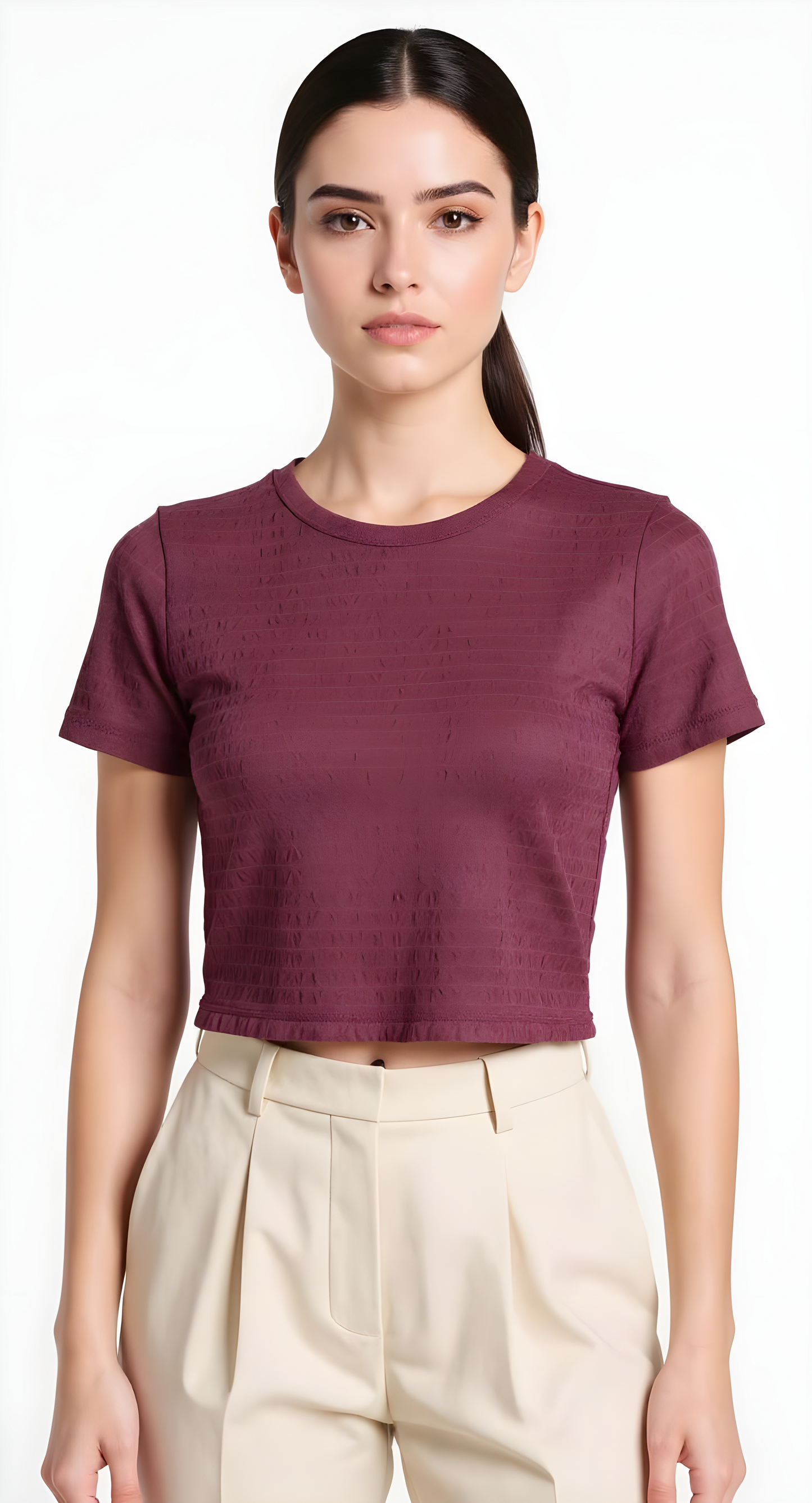Textured Crop Tee – Short Sleeve Women’s Fitted Top