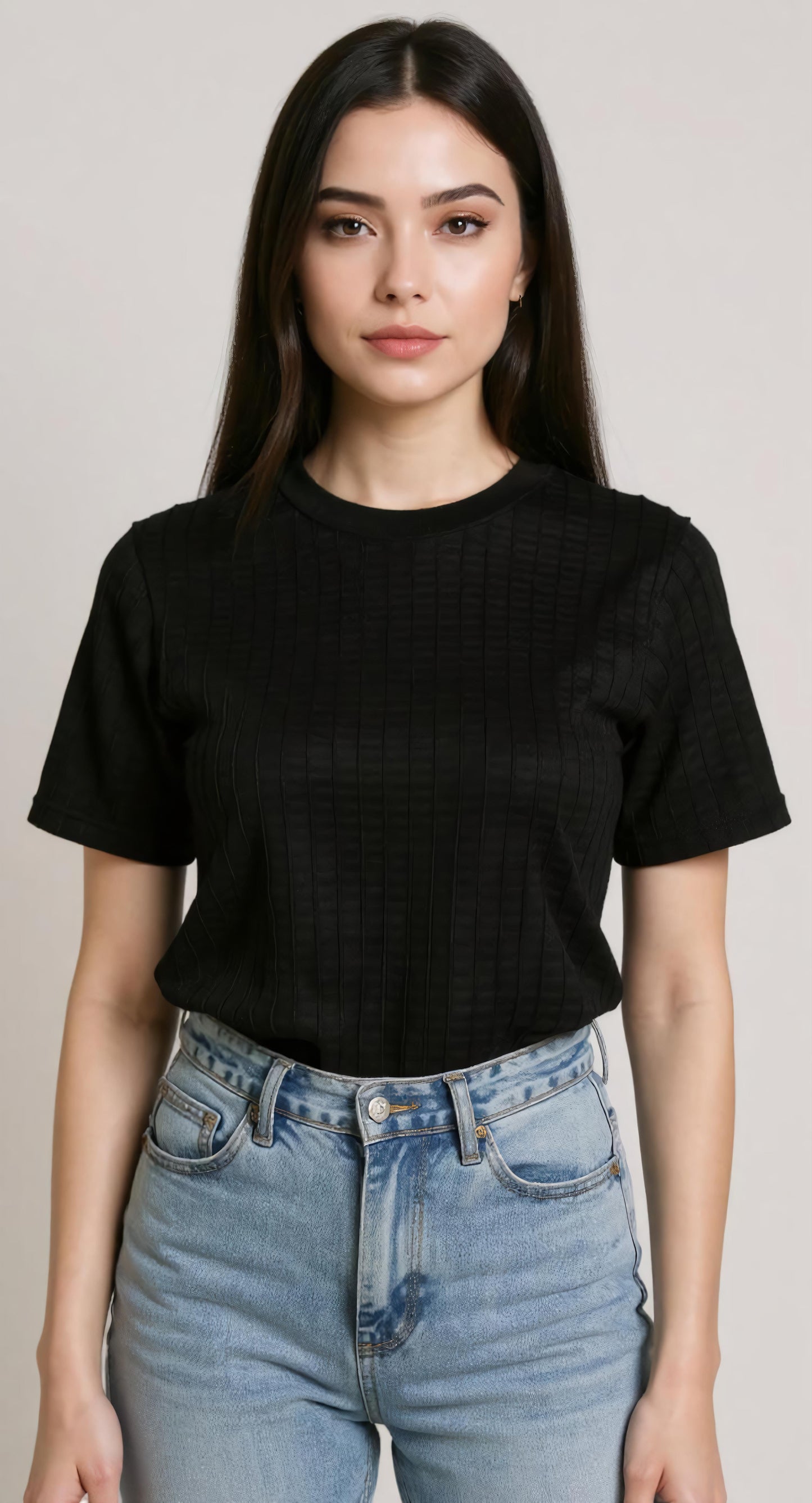 Ribbed Crew Neck T-Shirt – Black