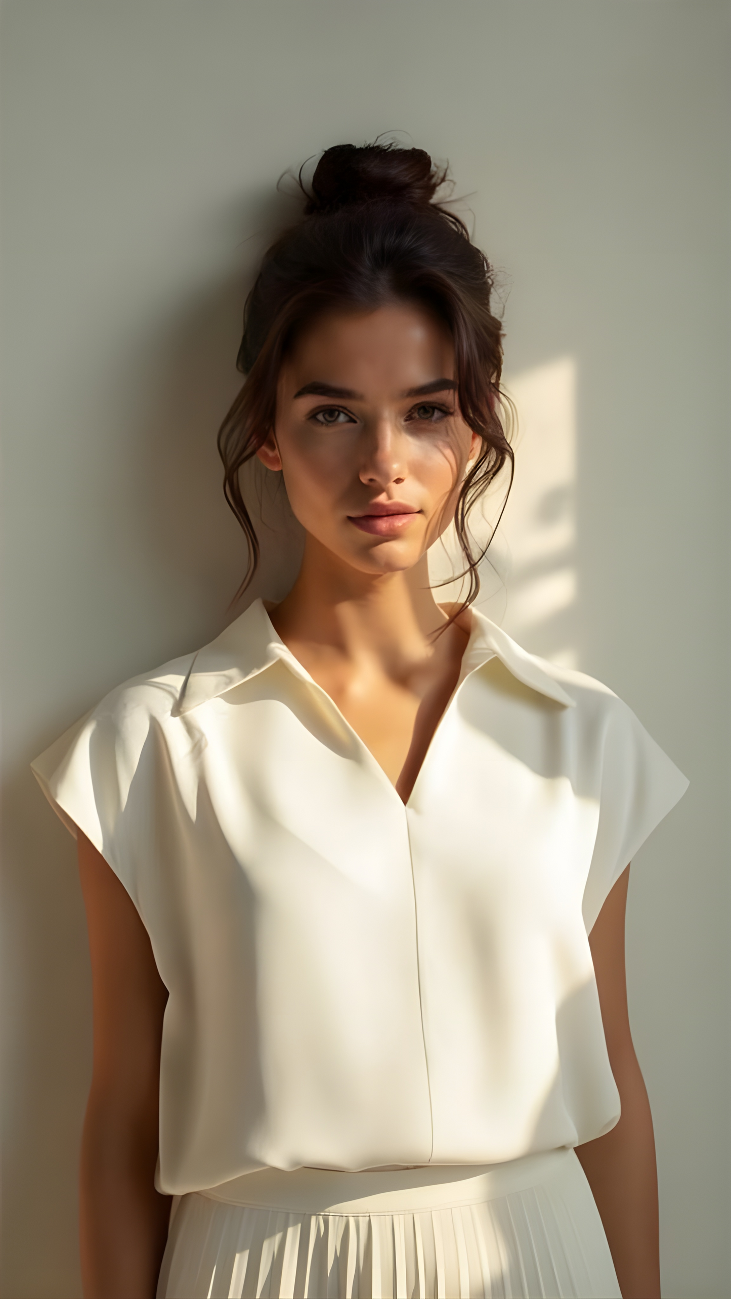 Elegant Cream Sleeveless Collared Blouse – Minimalist Women’s Chic Top (free pendant chain)