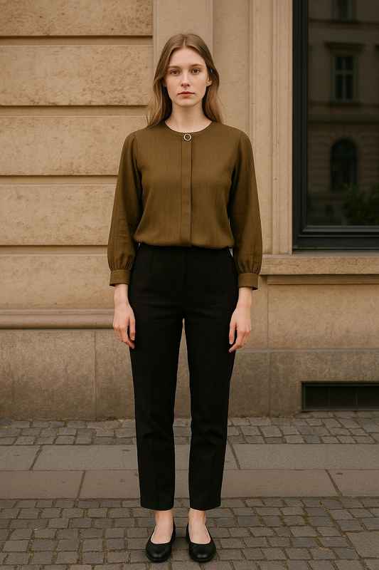 Women’s Round Neck Button Detail Blouse – 3/4 Sleeve Tailored Top