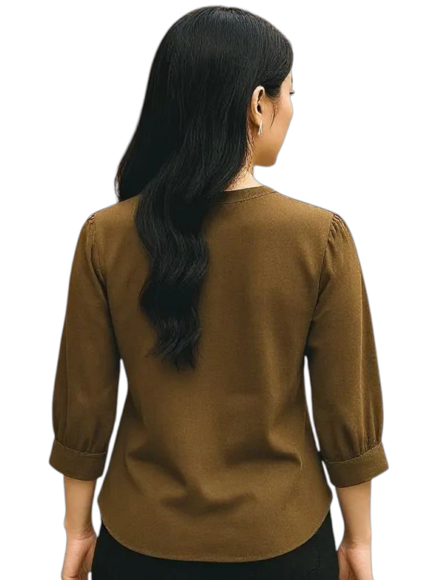 Women’s Round Neck Button Detail Blouse – 3/4 Sleeve Tailored Top