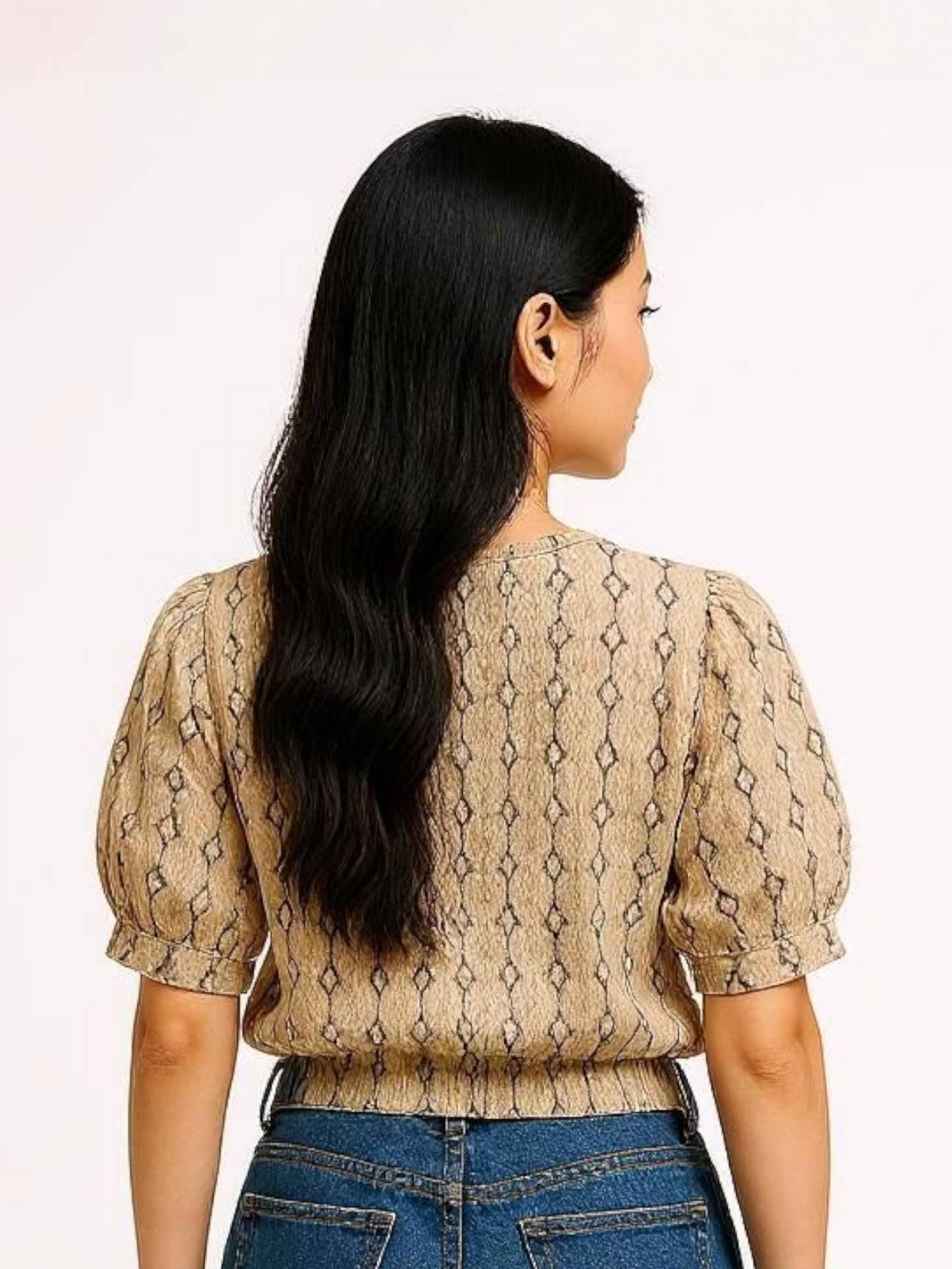 Women’s Textured Pattern Blouse – Short Sleeve Round Neck Top