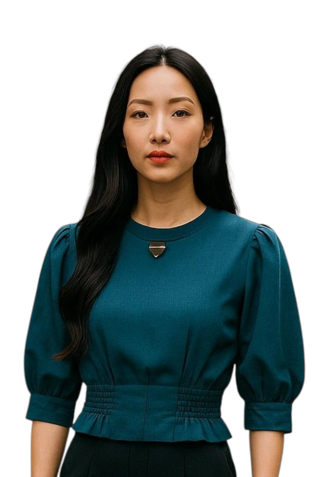 Tailored Textured Puff Sleeve Blouse – Teal