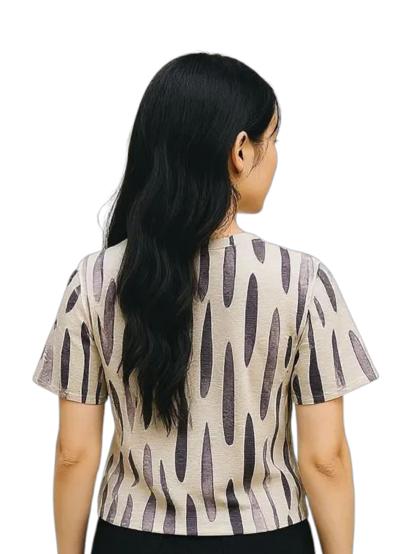 Abstract Brush Print Cream Cropped Blouse