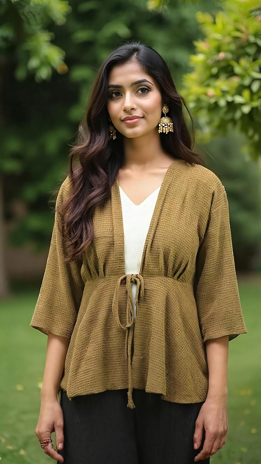 Korean-Inspired Tie-Front Peplum Top