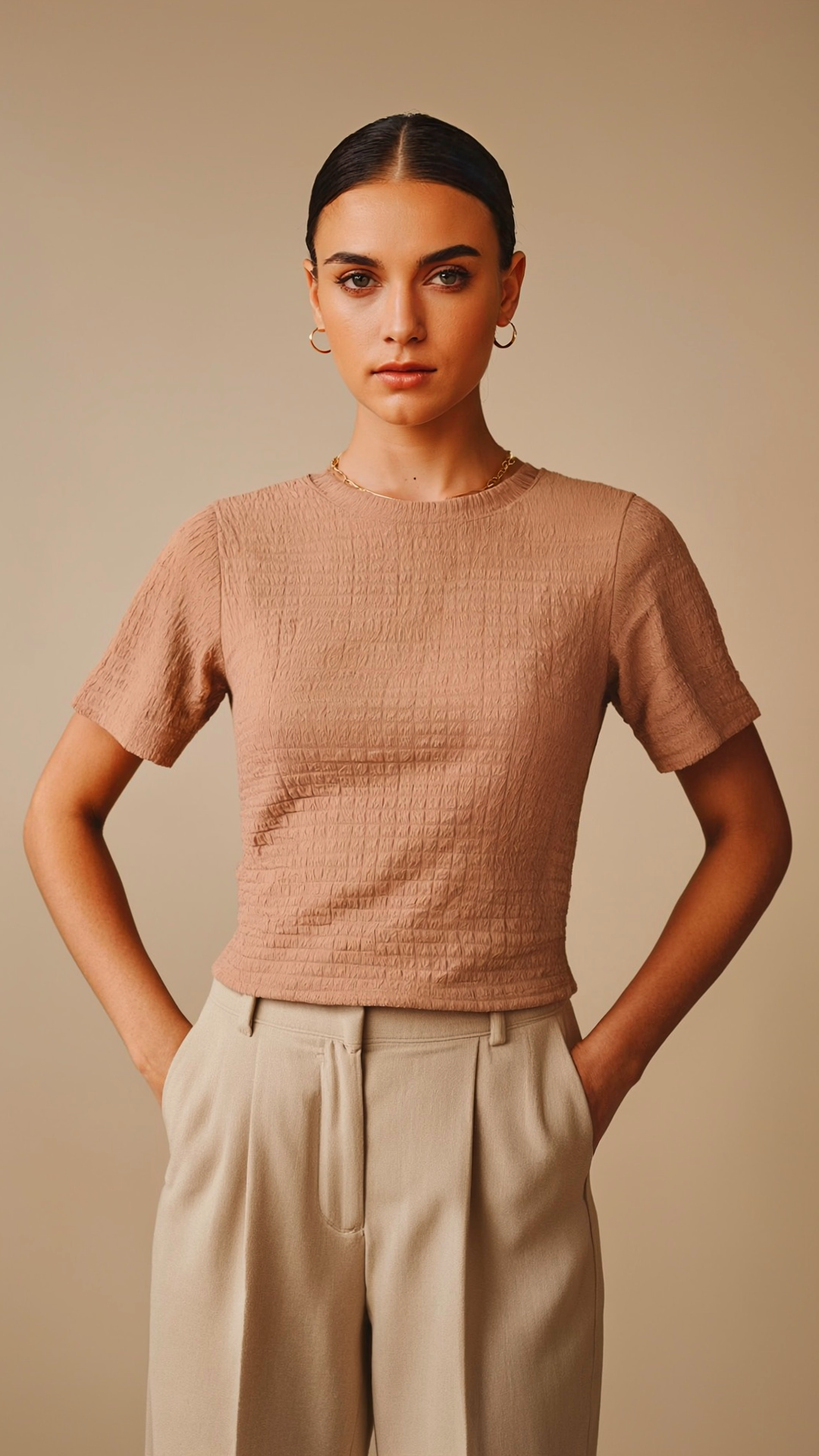 Textured Crop Tee – Short Sleeve Women’s Fitted Top