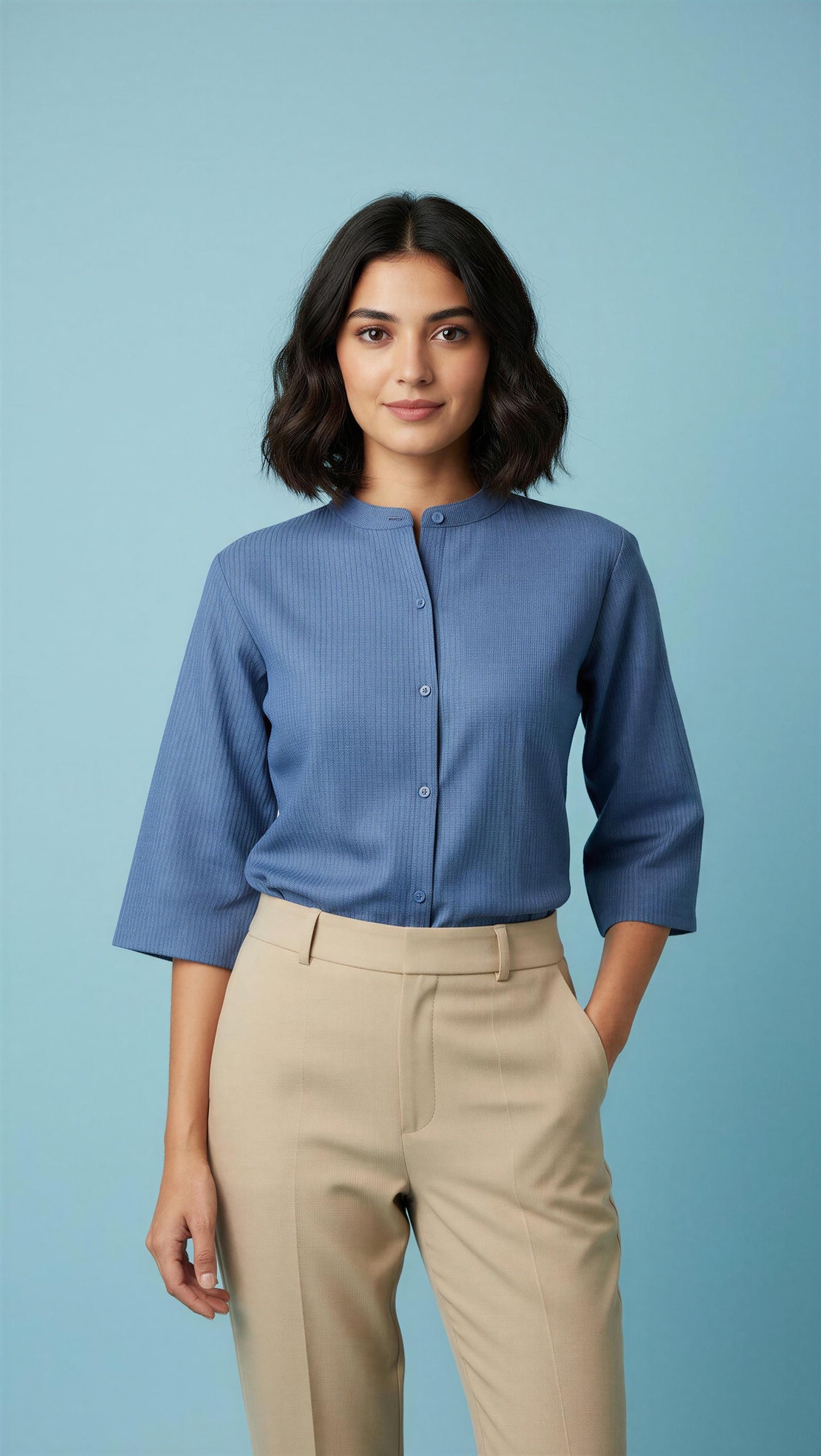 Weave Textured Button Front Top