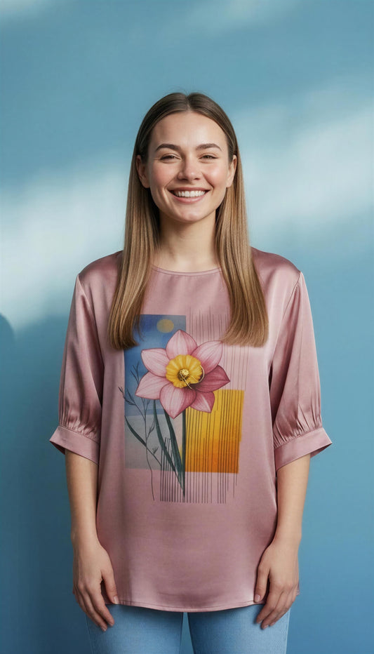 Lotus Bloom Satin Tunic Top