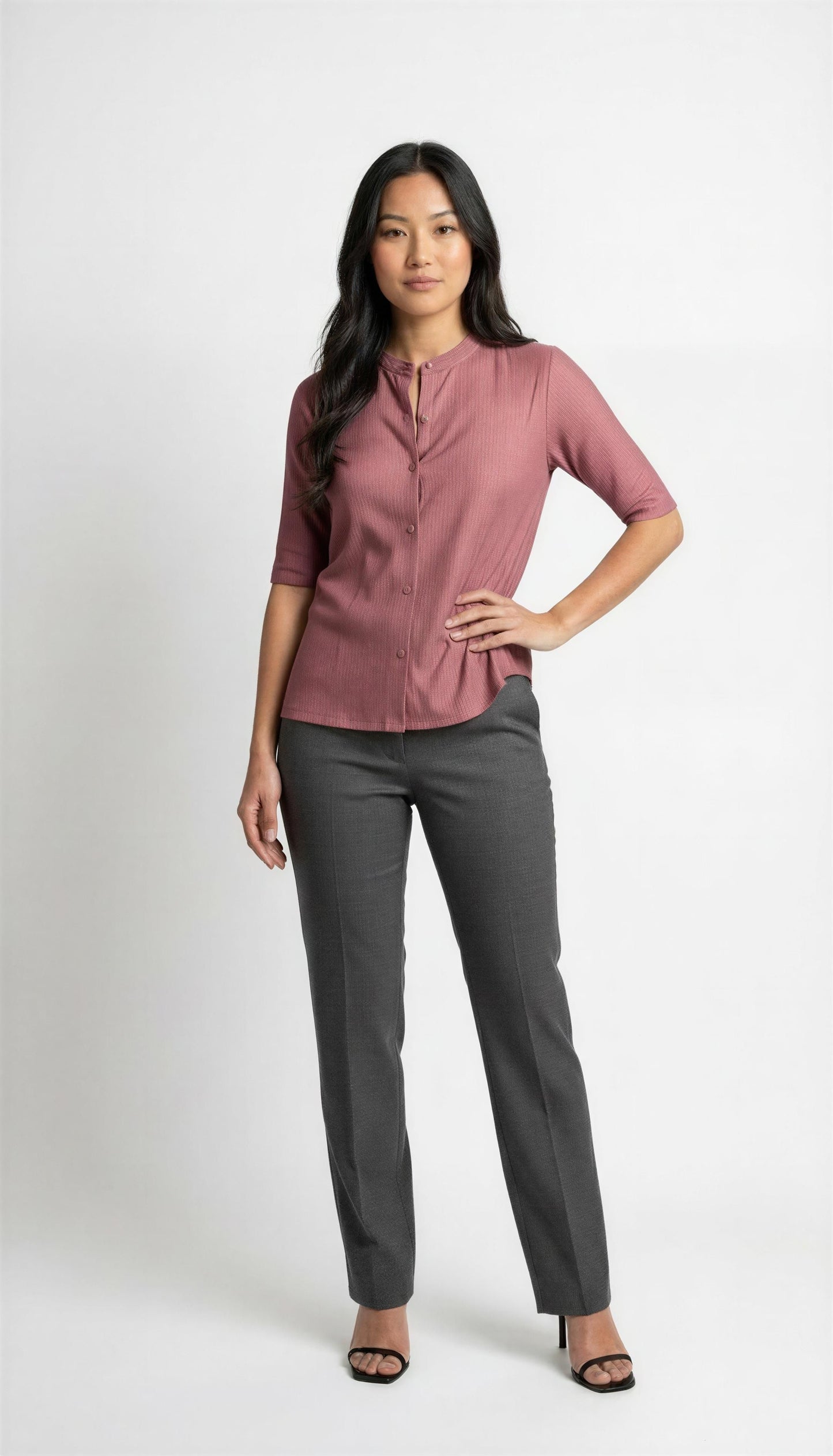 Weave Textured Button Front Top