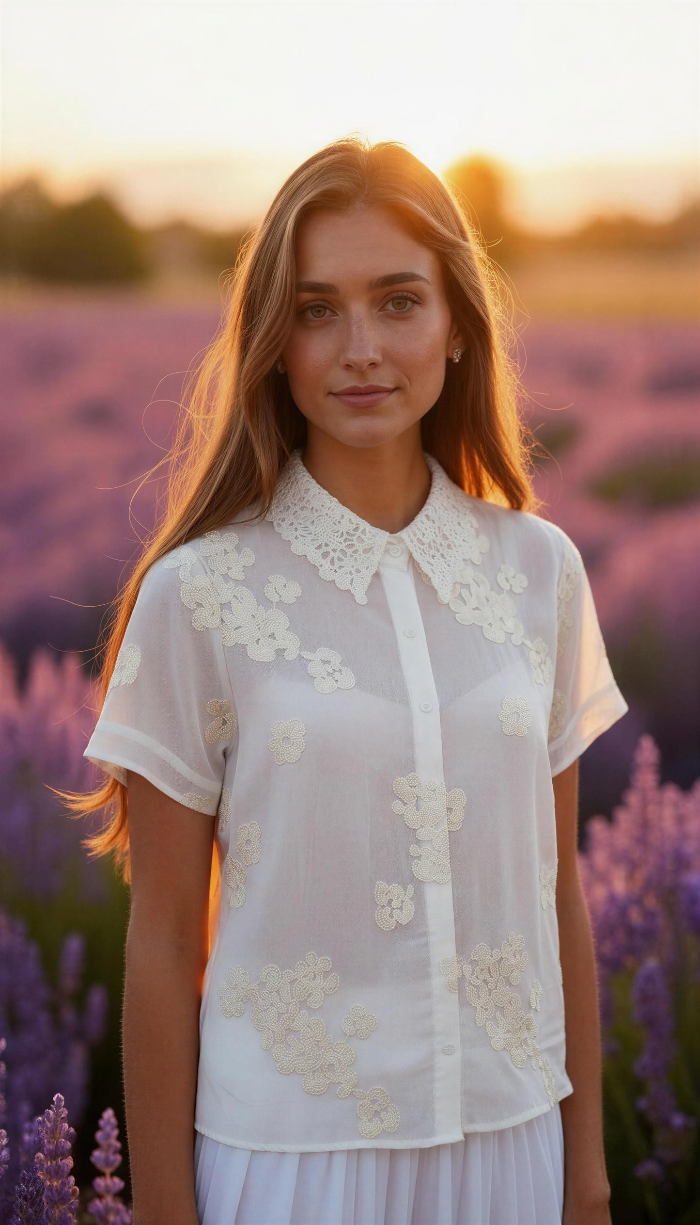 Floral Embroidered Organza Sheer Blouse With Inner Lining